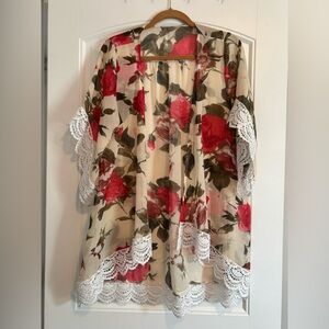 Rose Floral Lace Kimono - Size Lg